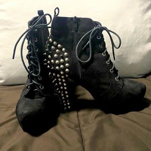 Black spike heel booties